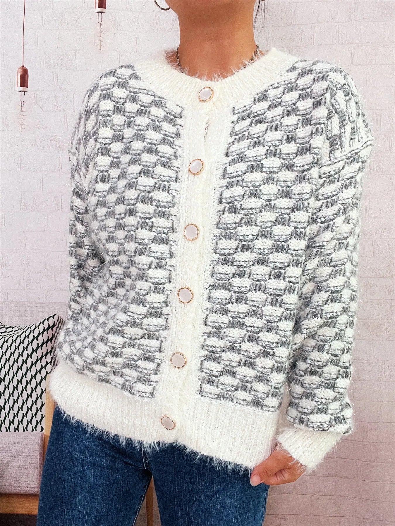 Fluffy Textured Button-Up Cardigan