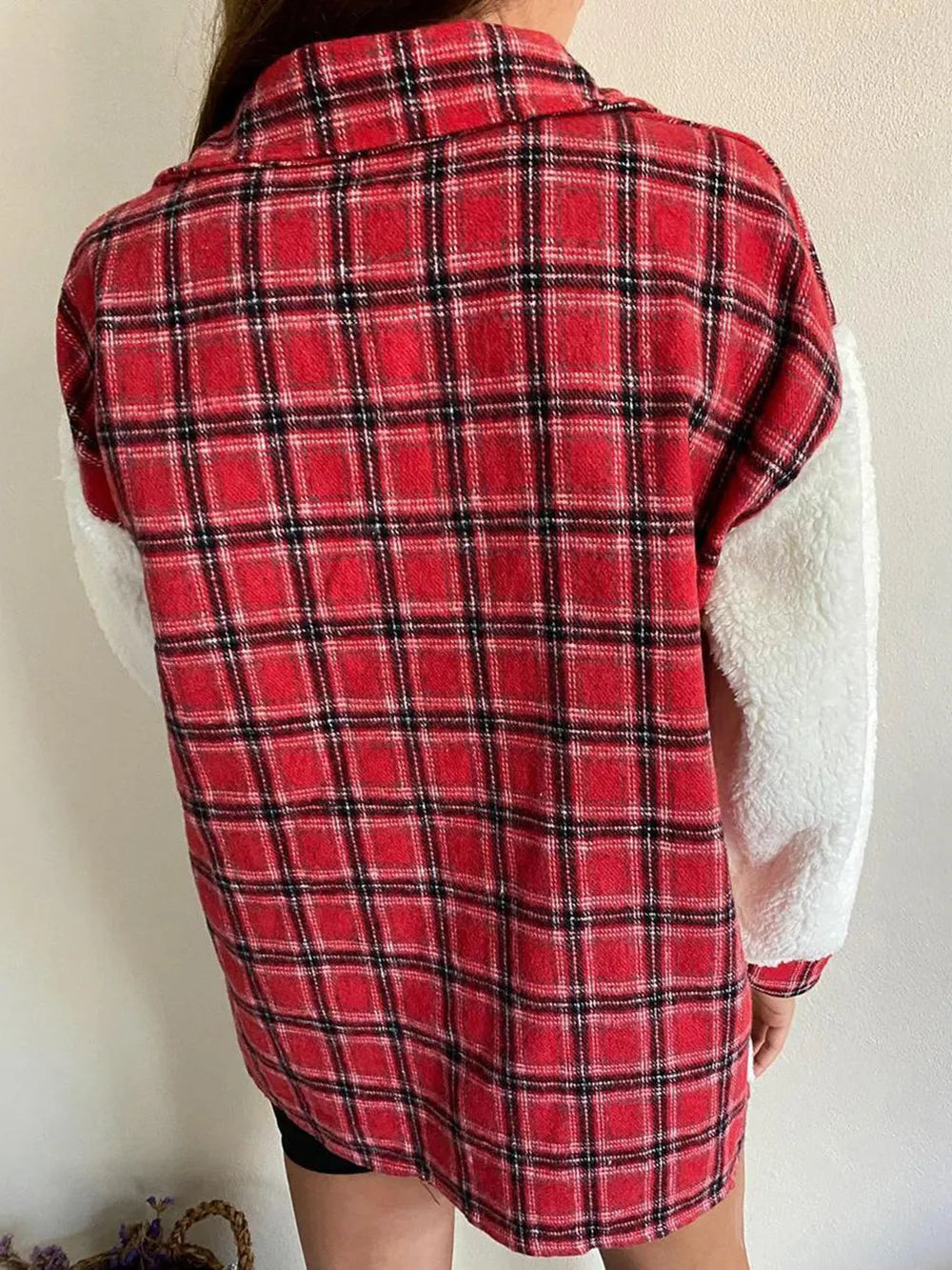 Fuzzy Button Up Long Sleeve Jacket nicholesgifts