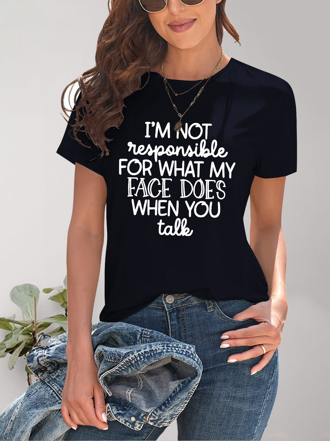 Letter Graphic Round Neck Short Sleeve T-Shirt nicholesgifts