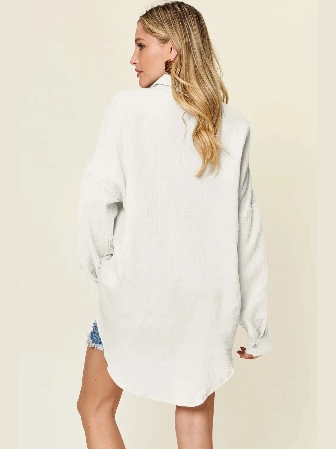 Double Take Full Size Pocketed Texture Button Up Shirt