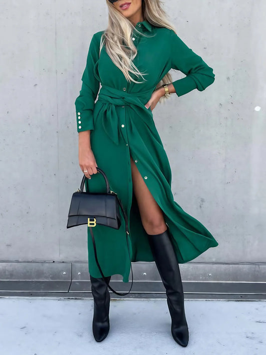 Button Front Long Sleeve Shirt Dress nicholesgifts