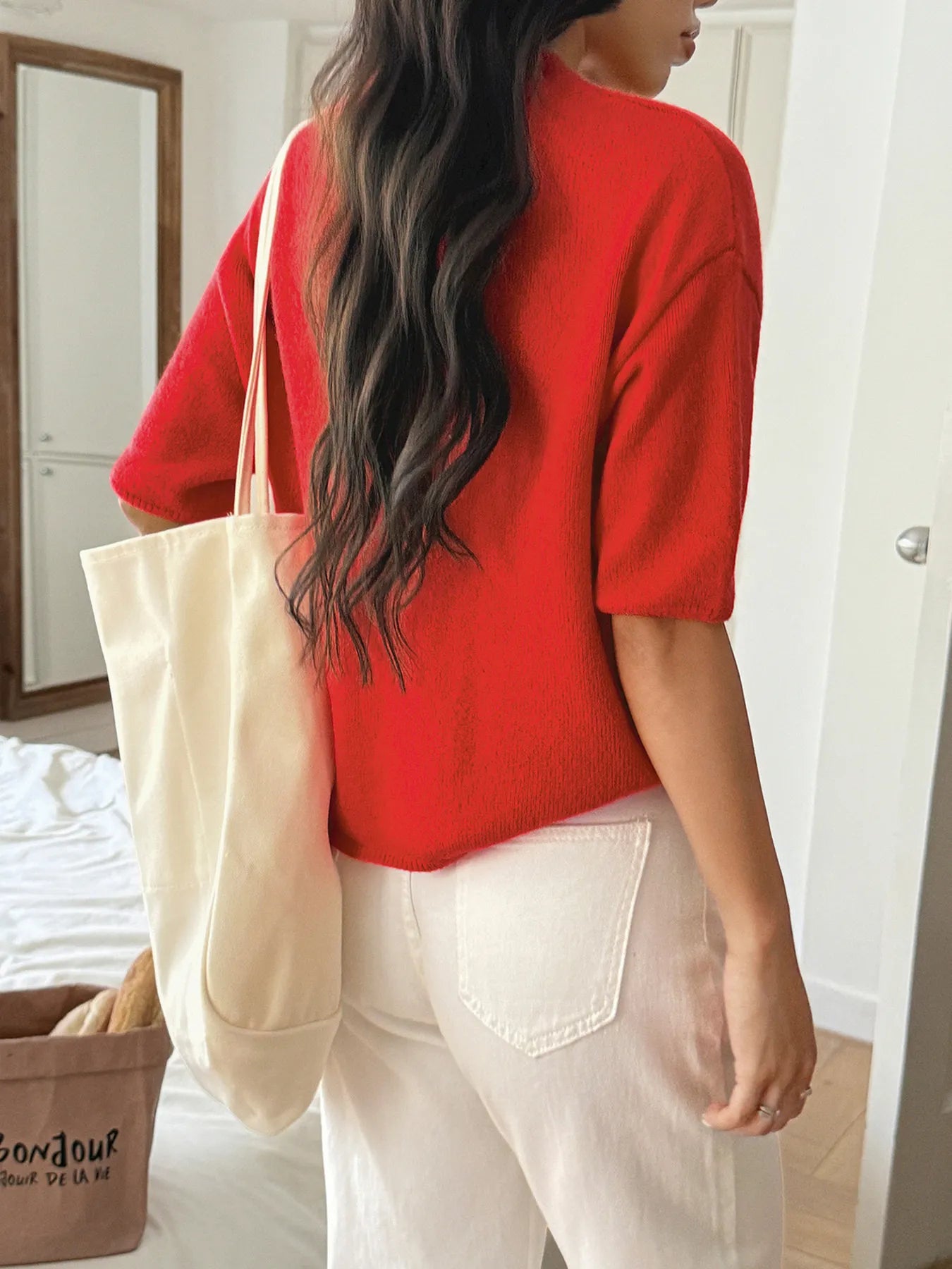 Ribbed Hem Round Neck Sweater Trendsi