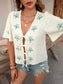 Embroidered V-Neck Short Sleeve Shirt nicholesgifts