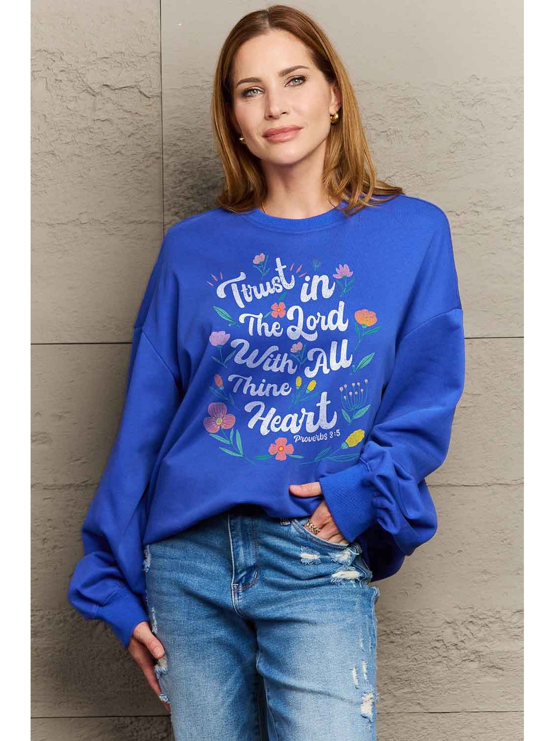 Women Simply Love Full Size Flower Slogan Graphic Sweatshirt nicholesgifts