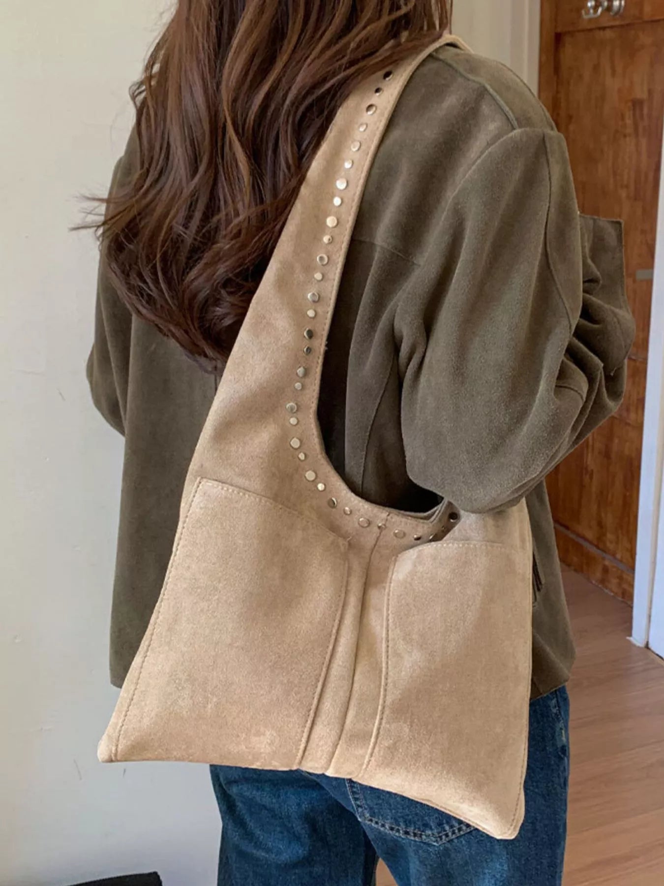Studded Suede Shoulder Bag nicholesgifts