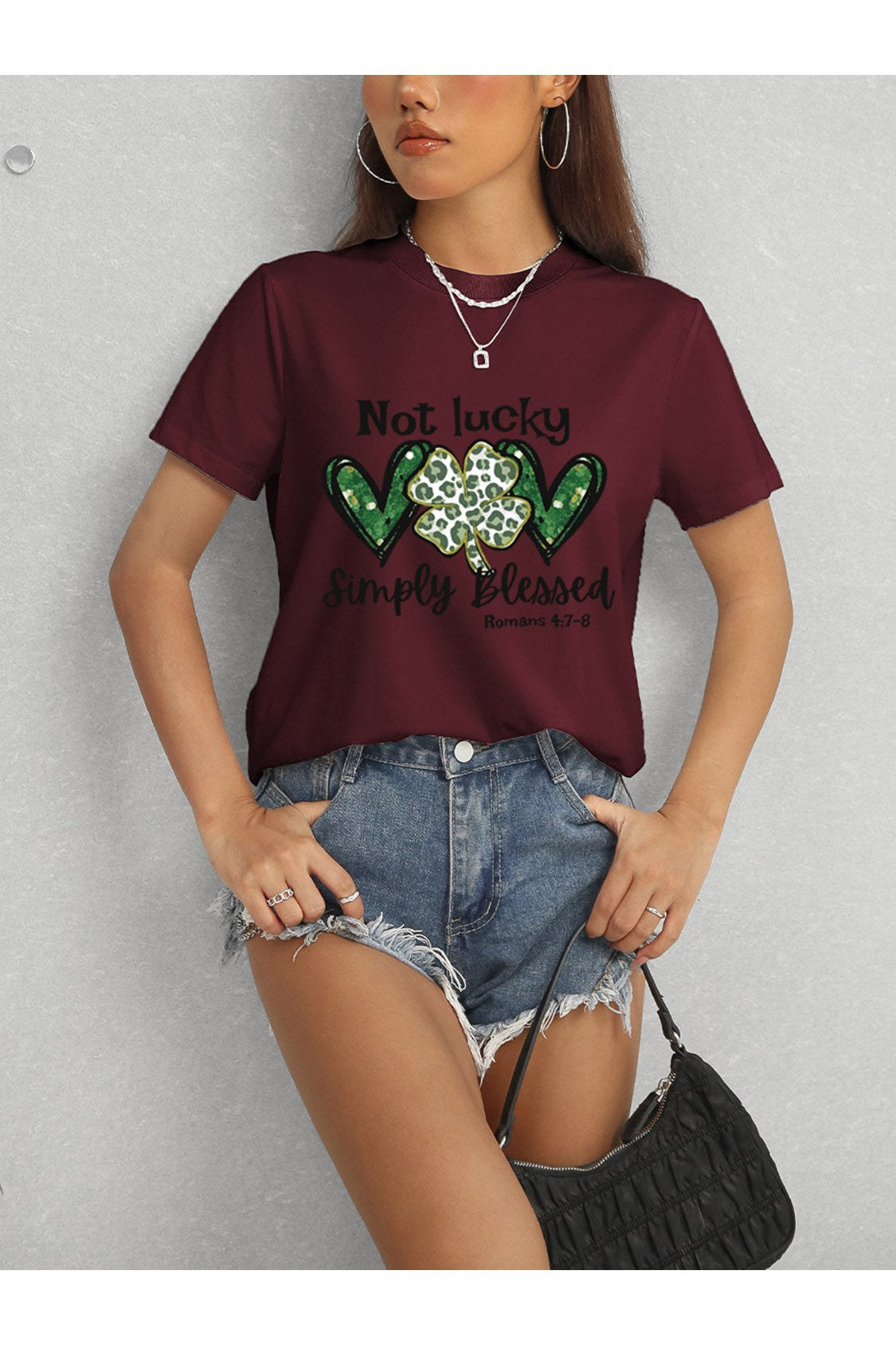 Lucky Clover Round Neck Short Sleeve T-Shirt NicholesGifts