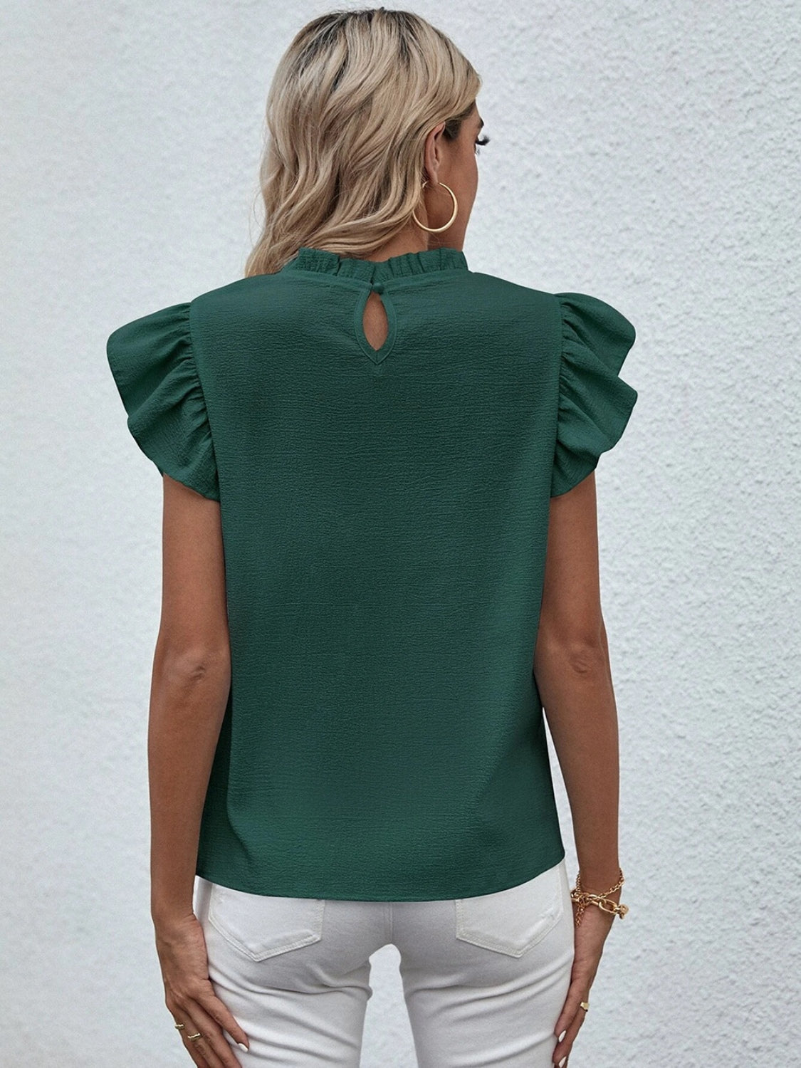 Mock Neck Ruffled Cap Sleeve Blouse nicholesgifts