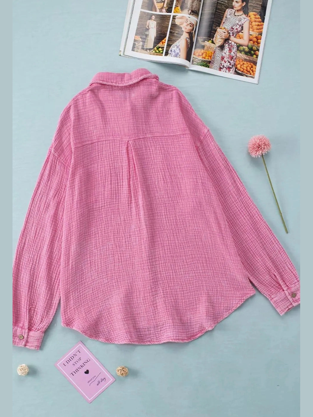 Button Down Collared Neck Long Sleeve Shirt NicholesGifts