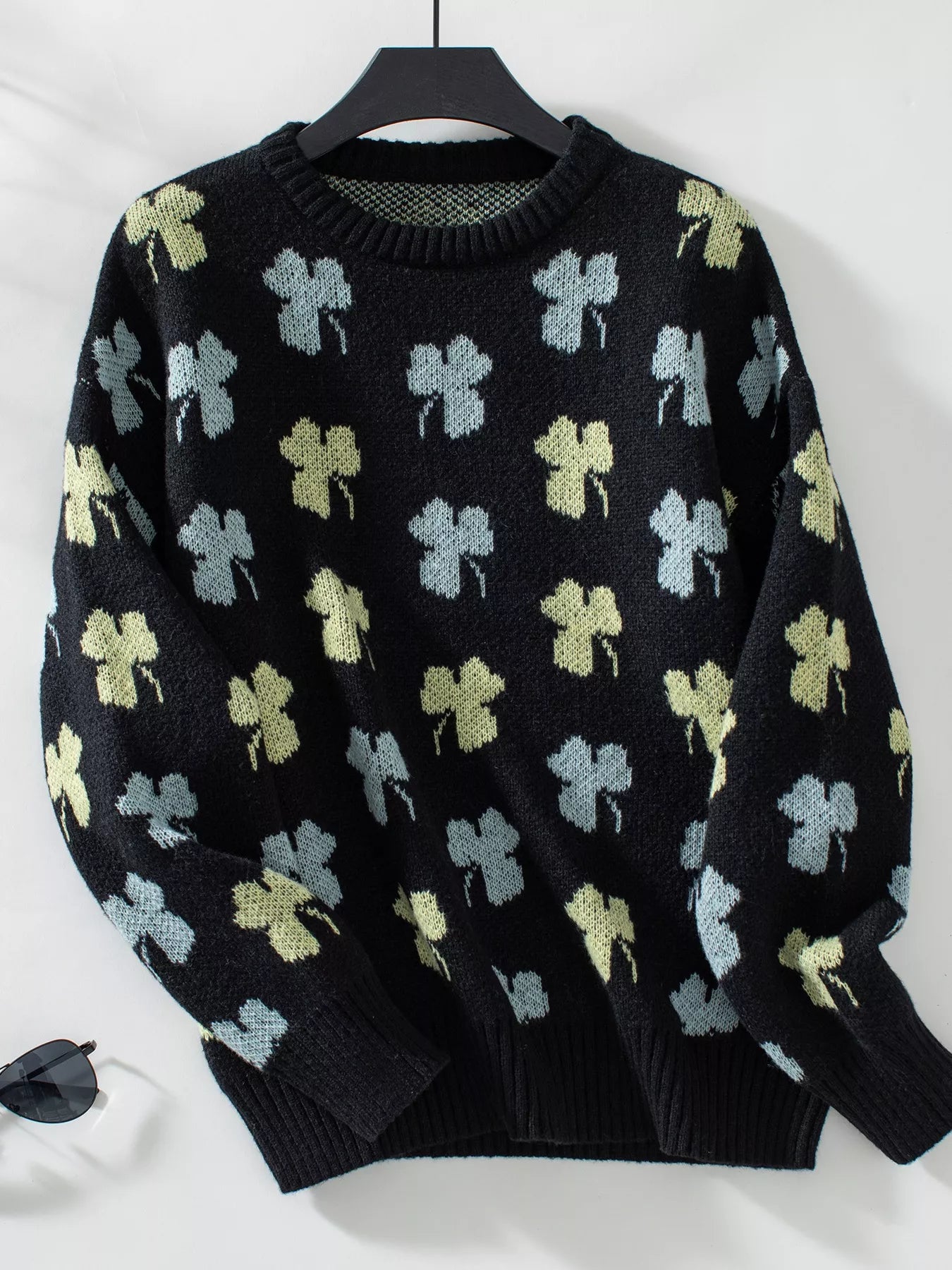 Clover Round Neck Long Sleeve Sweater Trendsi