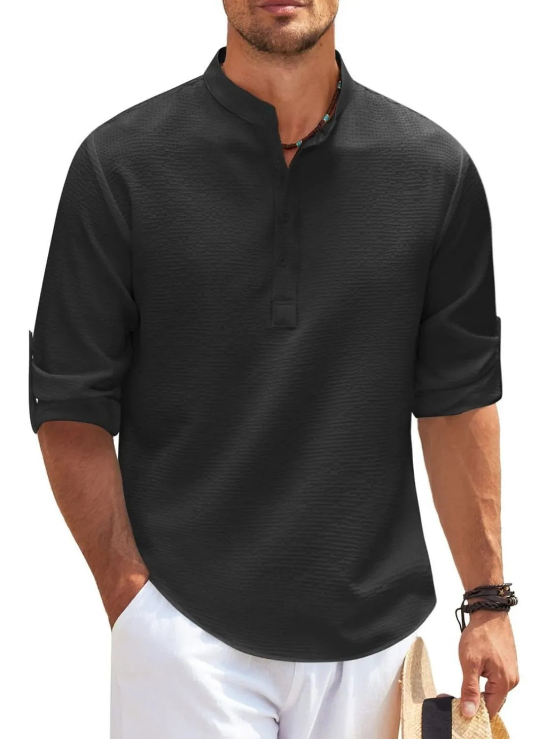 Men's Full Size Button Detail Long Sleeve Top Plus Size NicholesGifts