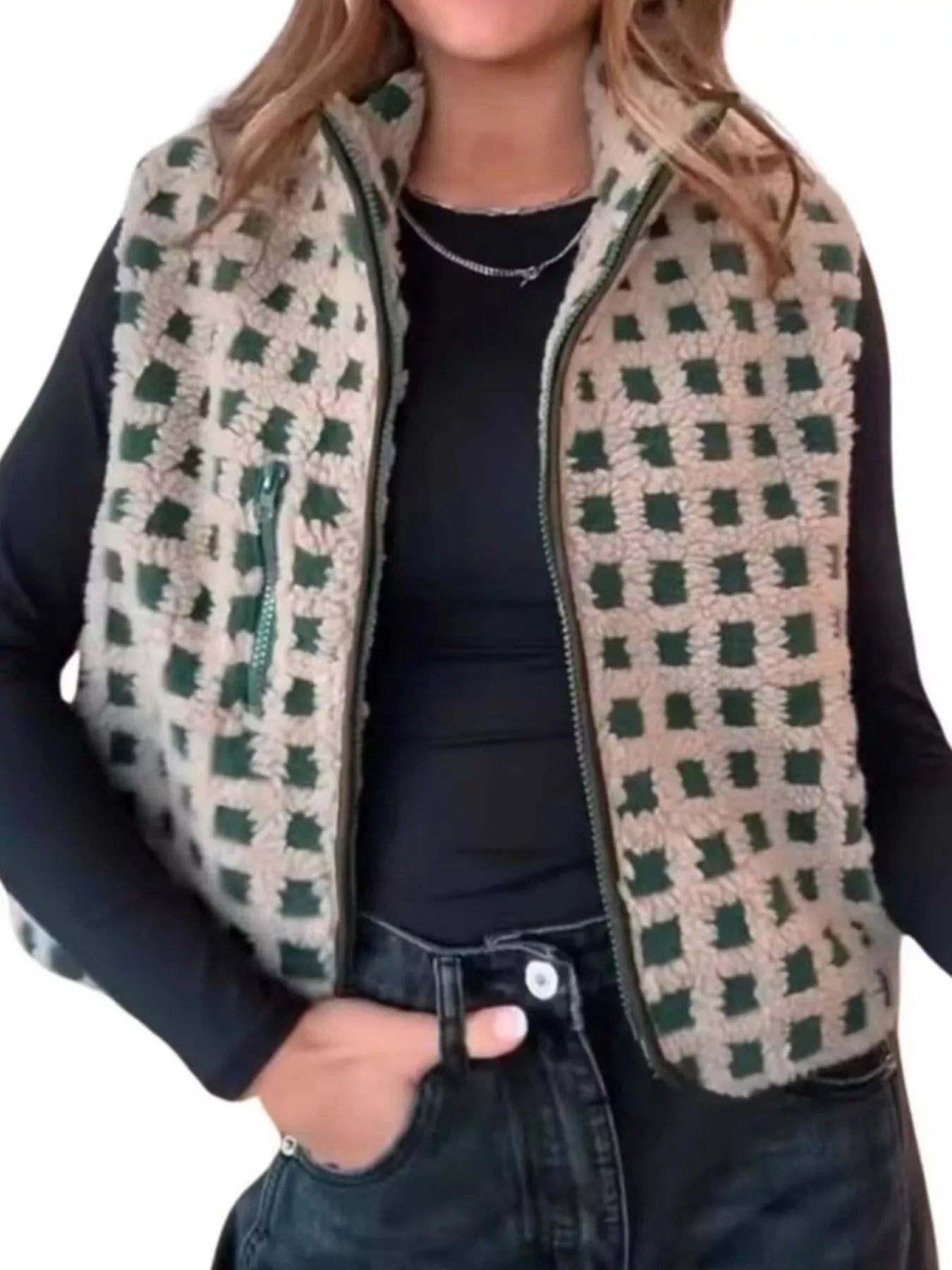 Plaid Zip Up Vest Coat nicholesgifts