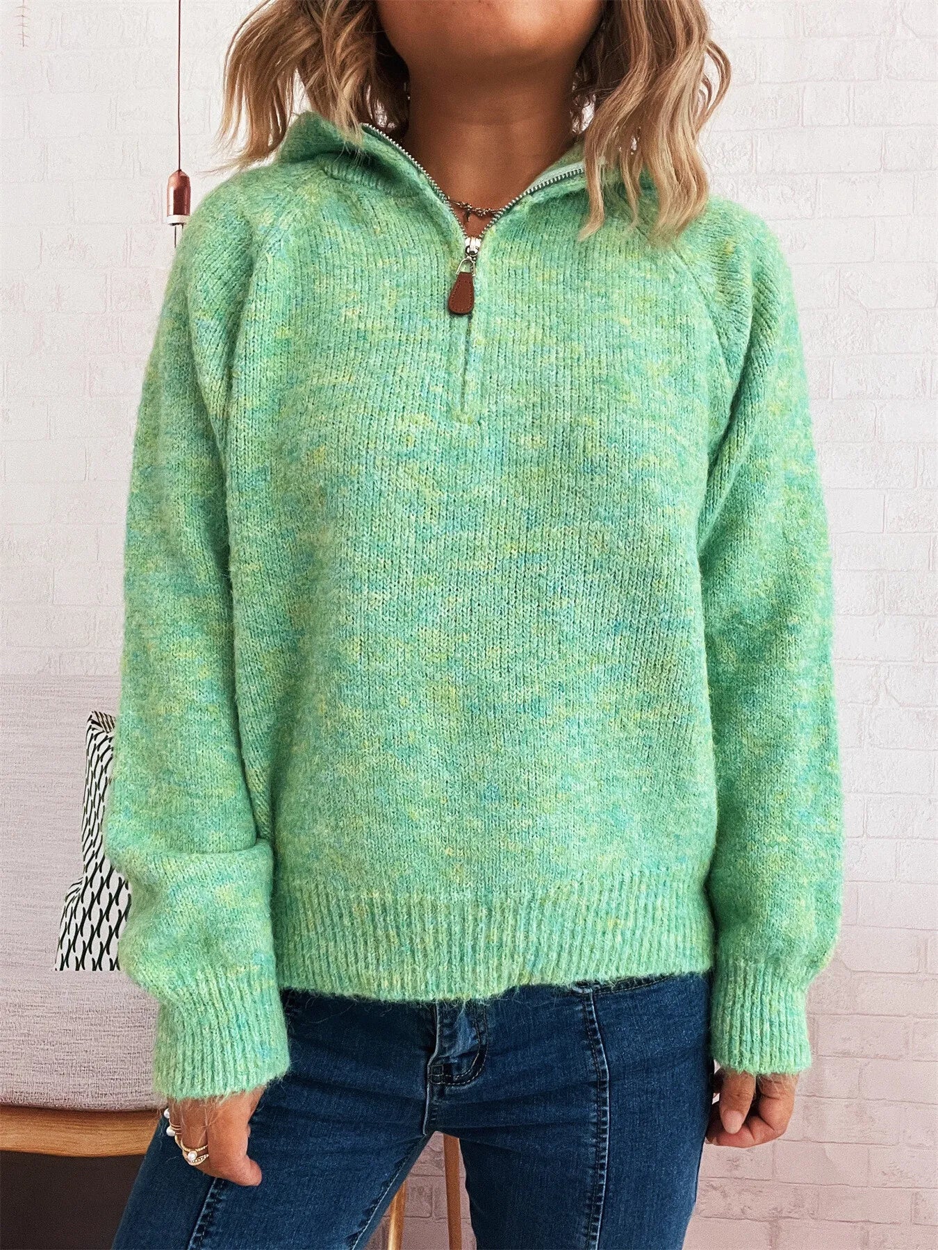 Quarter Zip Ribbed Hem Sweater