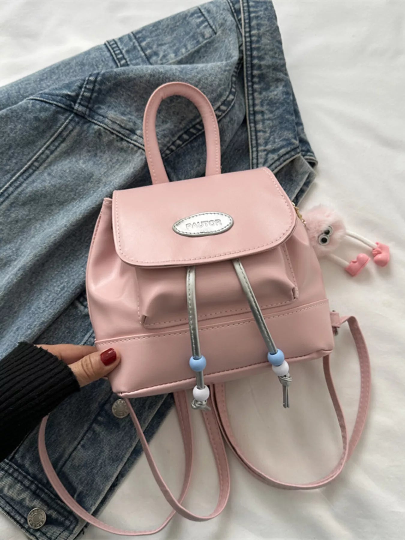 Mini Leather Drawstring Backpack Bag nicholesgifts