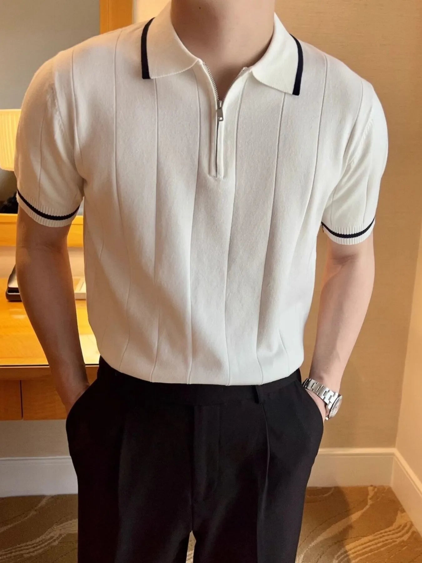 Men's Full Size Classic Zip Collar Short Sleeve Polo Shirt Plus Size NicholesGifts