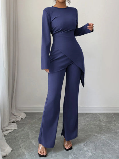 Asymmetric Long Sleeve Top and Pants Set nicholesgifts