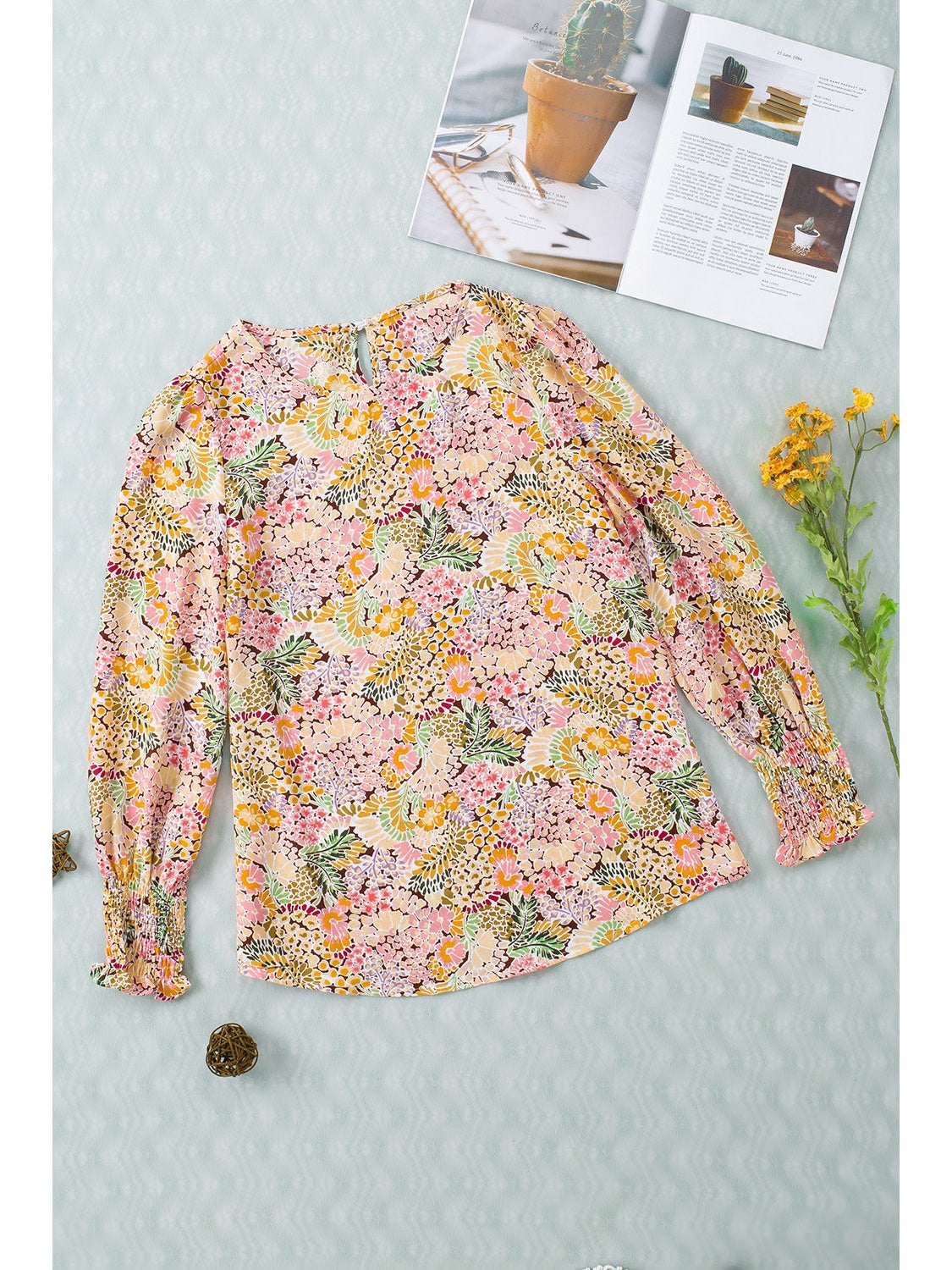 Women Floral Print Long Puff Sleeve Blouse nicholesgifts