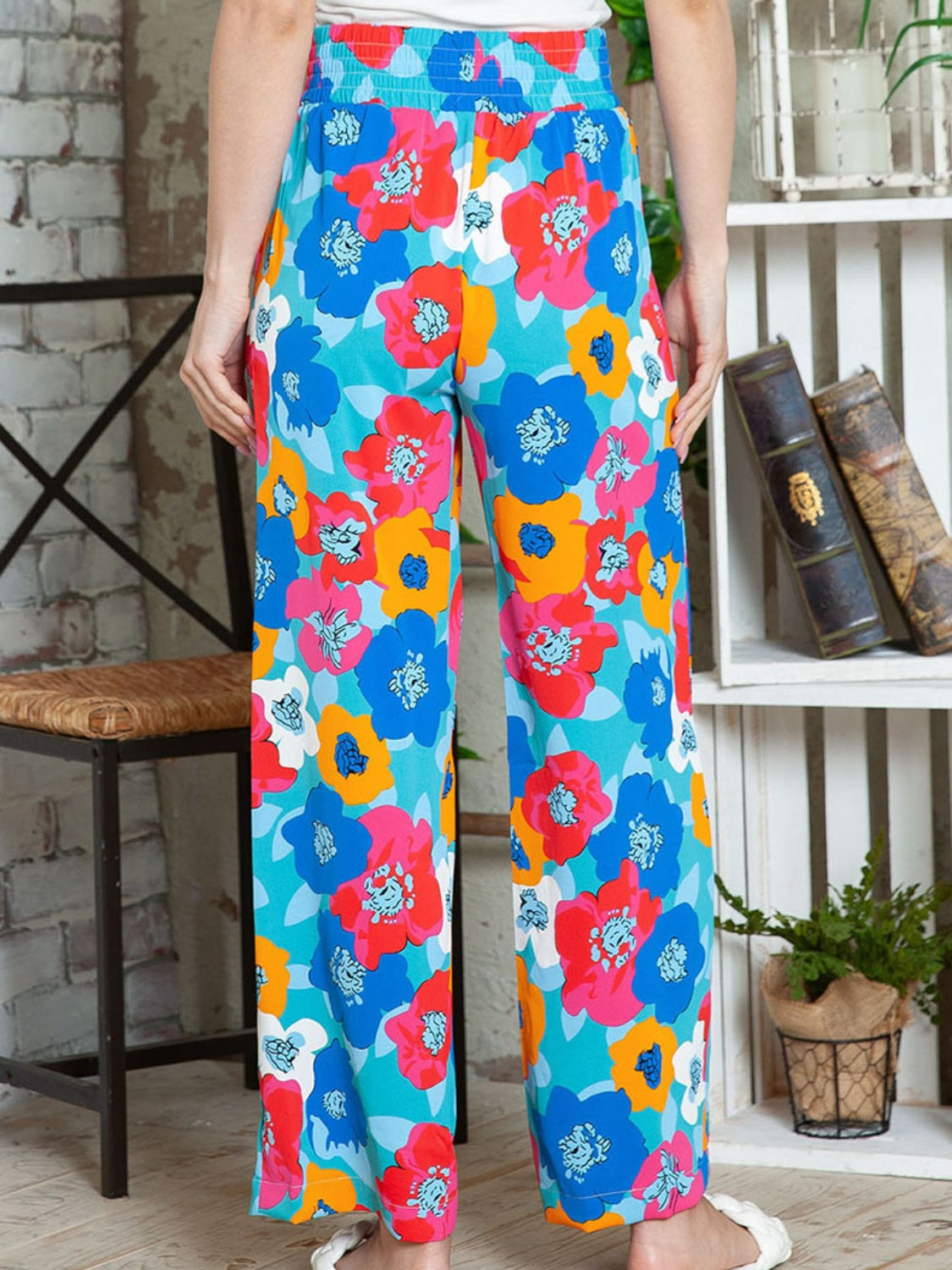 Printed Drawstring Wide Leg Pants nicholesgifts