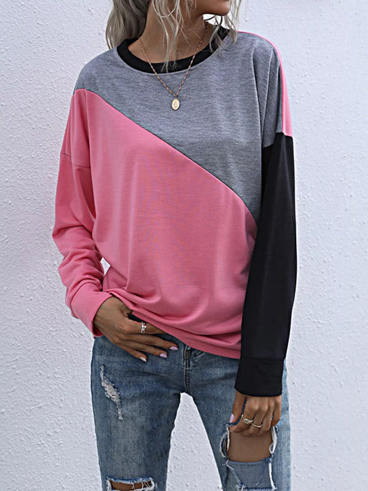 Color Block Casual Round Neck Sweatshirt nicholesgifts