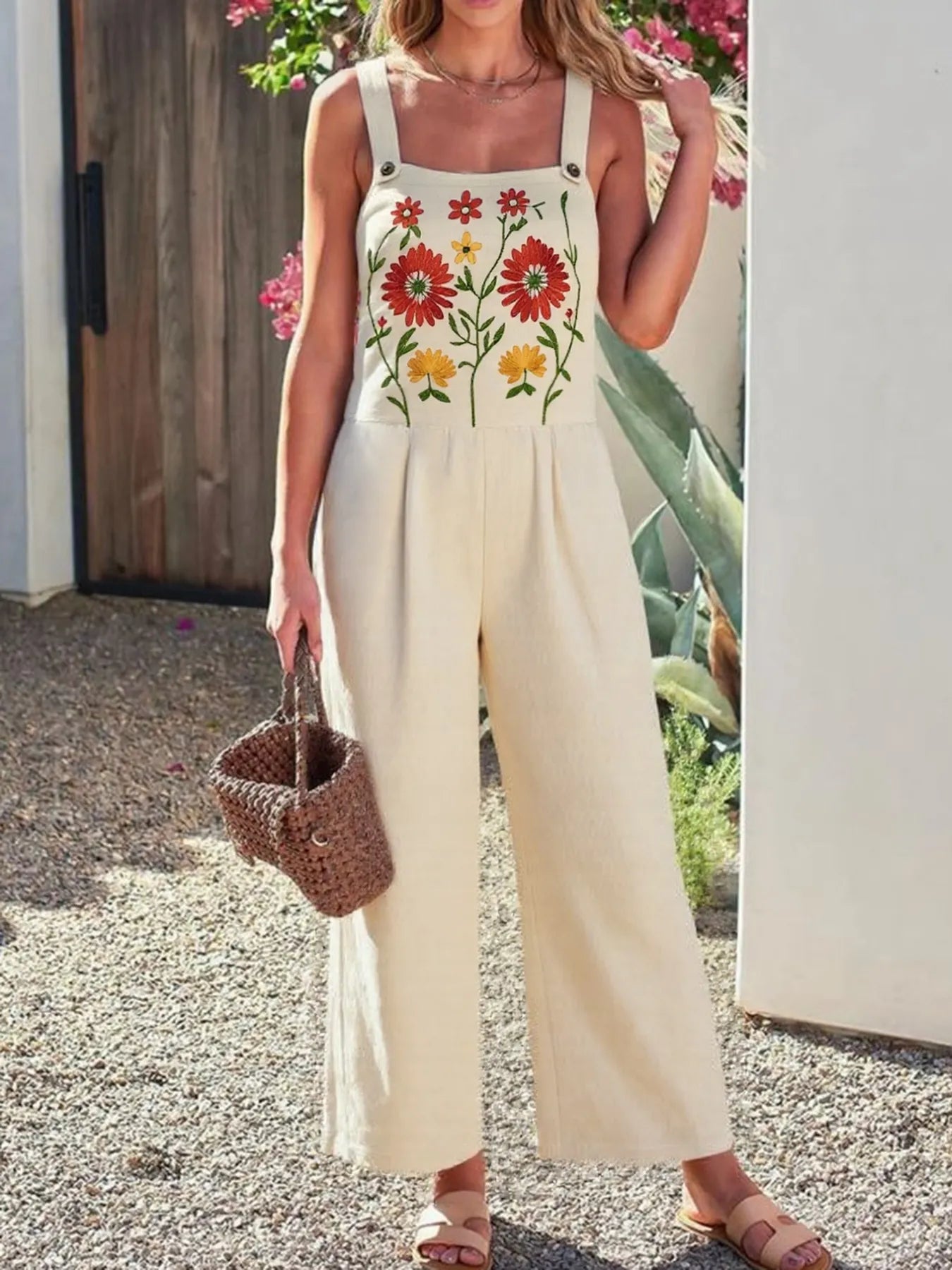Floral Embroidered Wide Leg Jumpsuit nicholesgifts