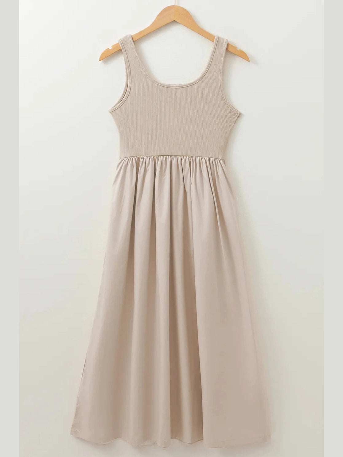 Scoop Neck Ribbed Bodice Sleeveless Midi Tank Dress NicholesGifts