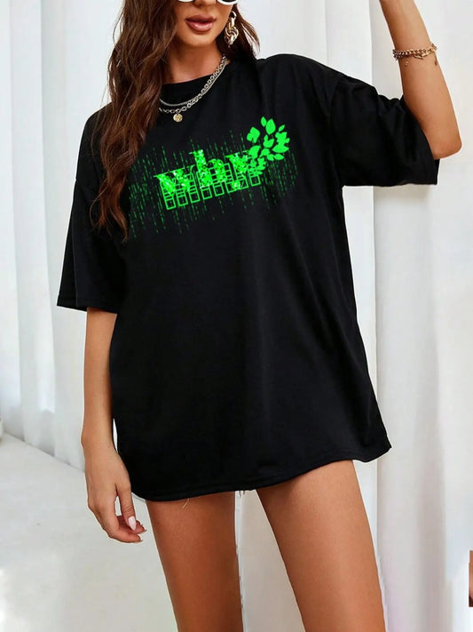 Letter Graphic Round Neck Half Sleeve T-Shirt NicholesGifts