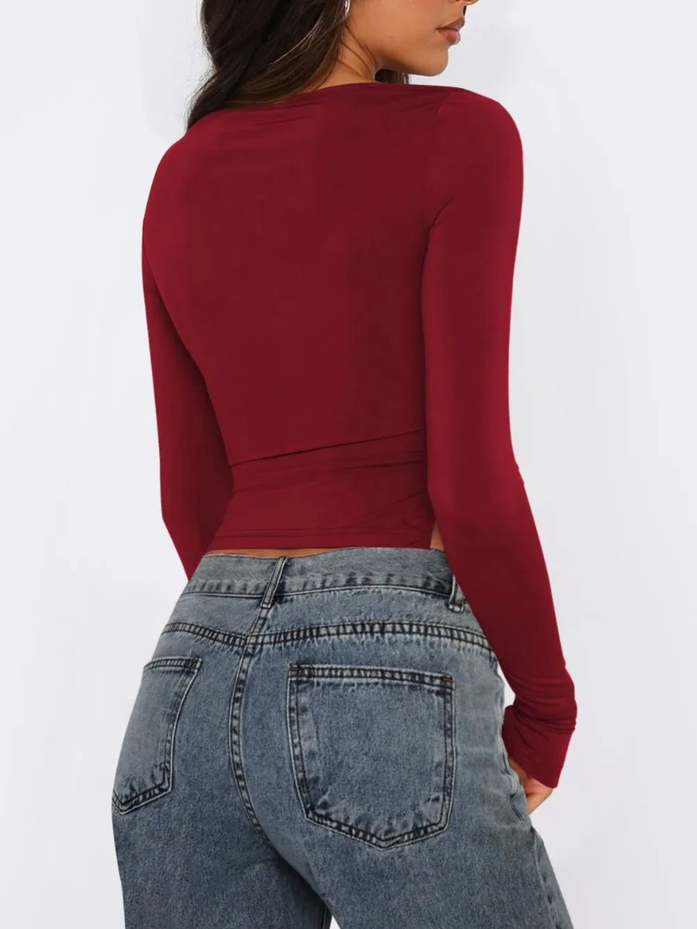 Tied Slit Round Neck Long Sleeve T-Shirt NicholesGifts