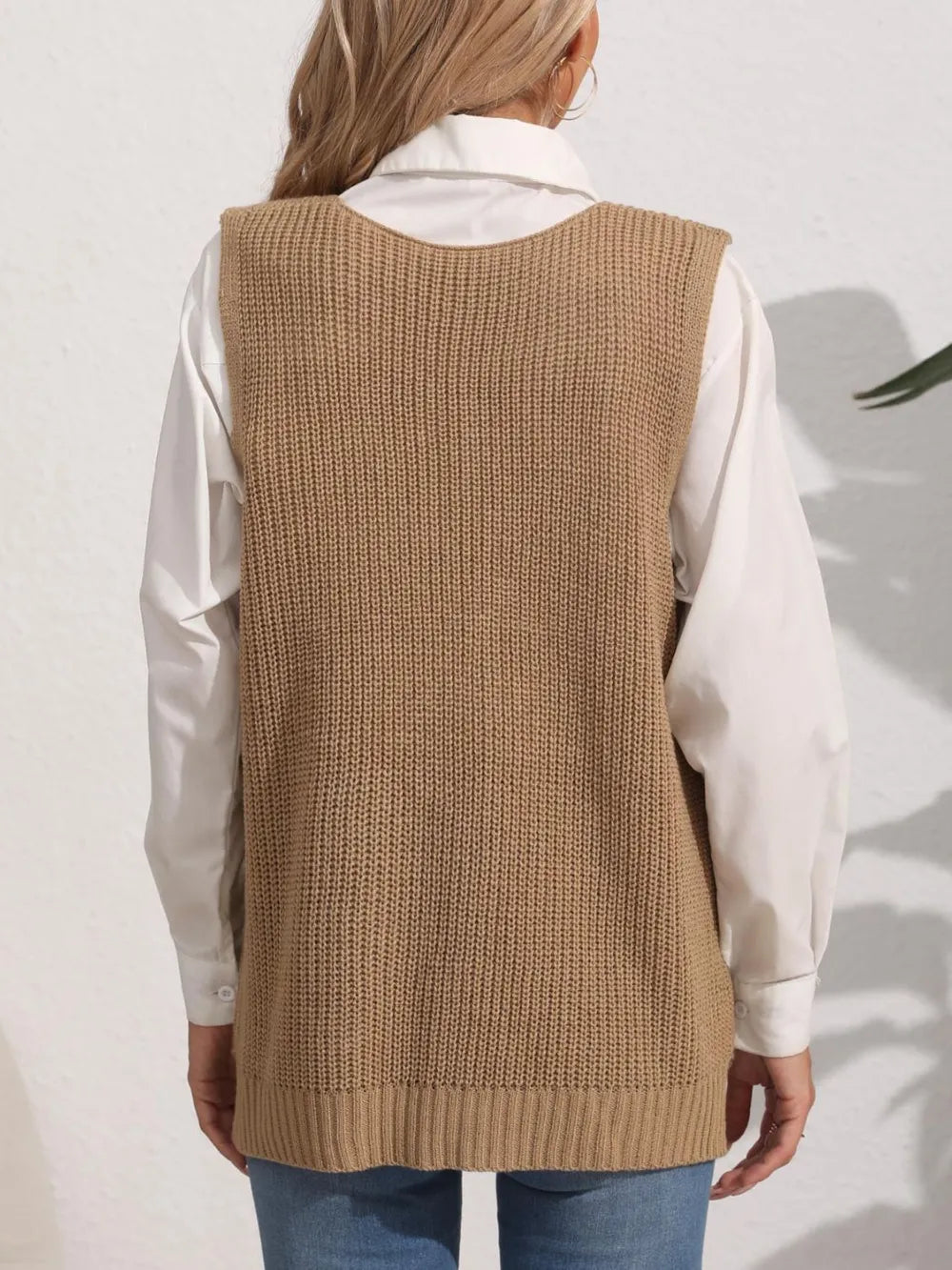 Pocketed V-Neck Sweater Vest nicholesgifts