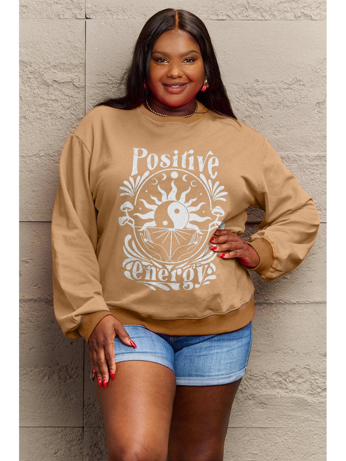 Simply Love Full Size POSITIVE ENERGY Graphic Sweatshirt NicholesGifts