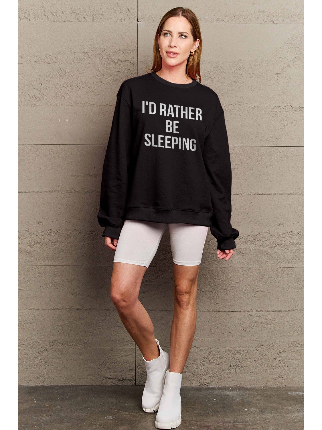 Simply Love Full Size I'D RATHER BE SLEEPING Round Neck Sweatshirt nicholesgifts