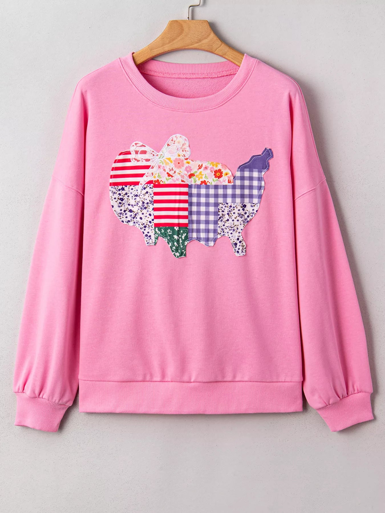 USA Map Patched Long Sleeve Sweatshirt Trendsi