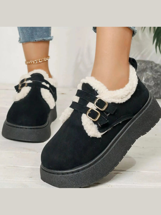 Buckle Strap Faux Fur Trim Platform Boots Trendsi
