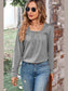 Ruched Square Neck Long Sleeve T-Shirt nicholesgifts