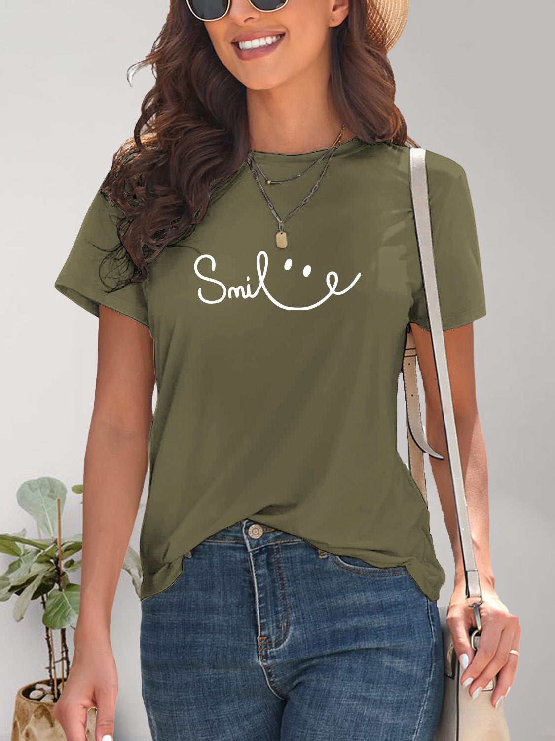 SMILE Round Neck Short Sleeve T-Shirt nicholesgifts