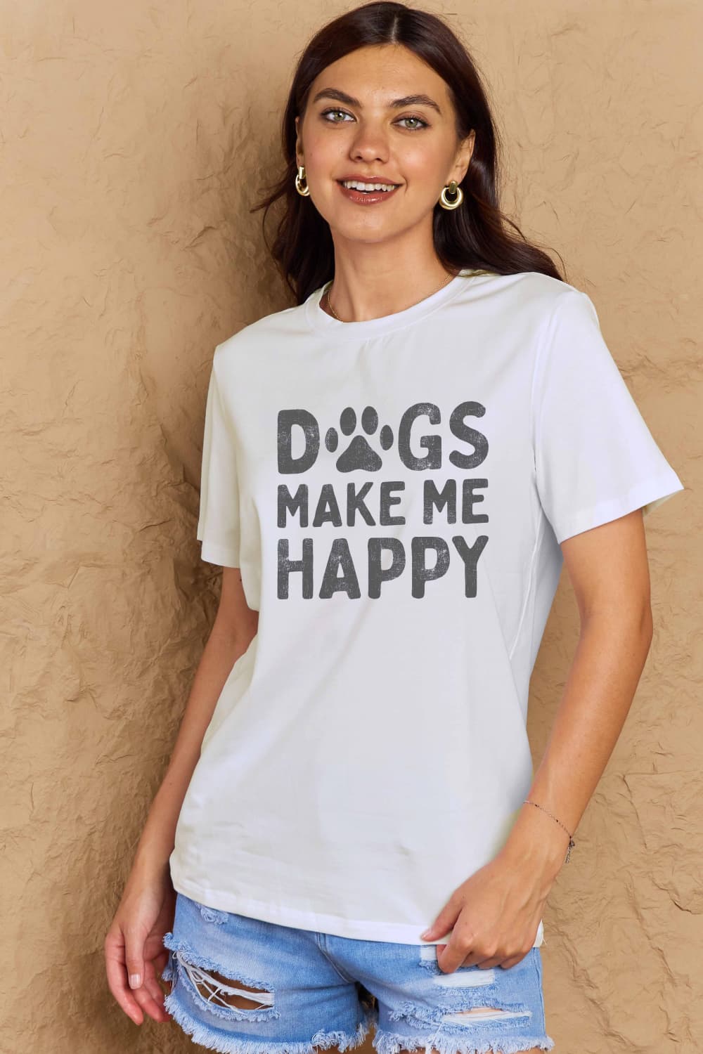 Simply Love Full Size DOGS MAKE ME HAPPY Graphic Cotton T-Shirt nicholesgifts