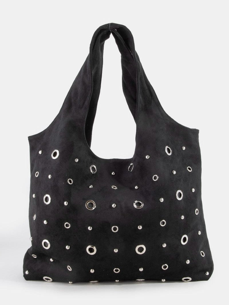 Fame Large Grommeted Suede Shoulder Bag nicholesgifts