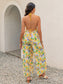 Openwork Halter Neck Floral Wide Leg Jumpsuit nicholesgifts