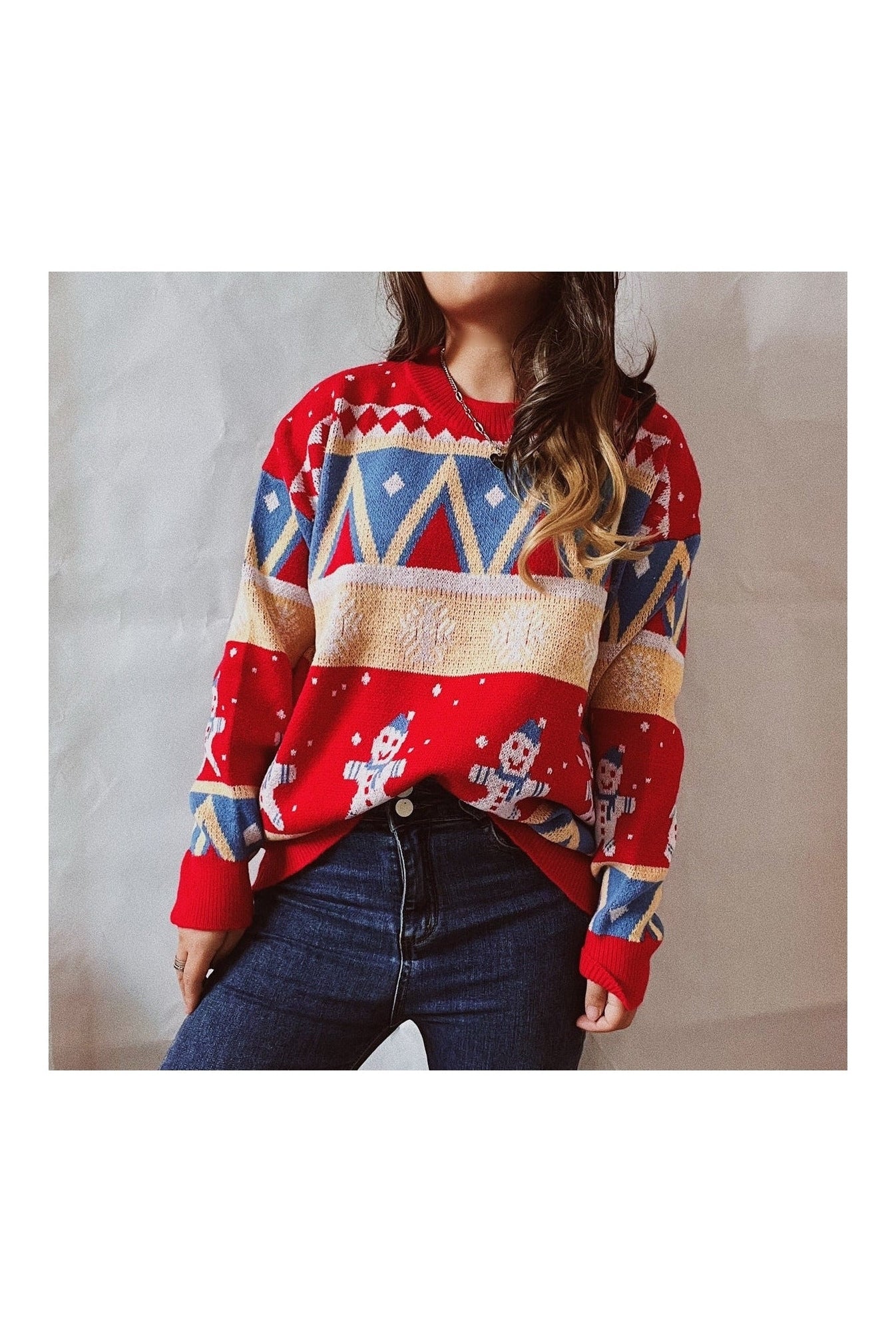 Printed Round Neck Long Sleeve Sweater nicholesgifts