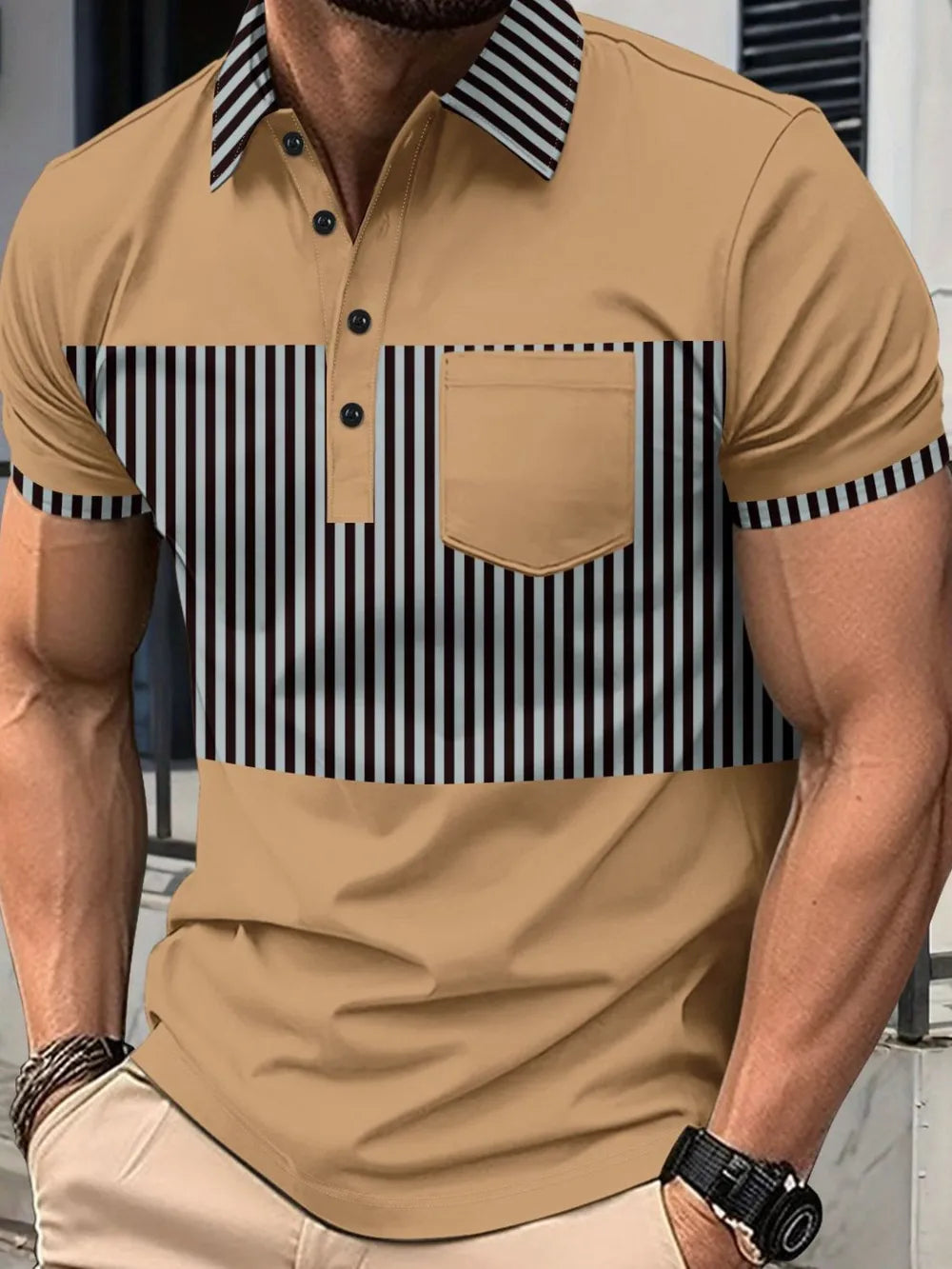 Men's Full Size Collared Contrast Striped Polo Plus Size NicholesGifts
