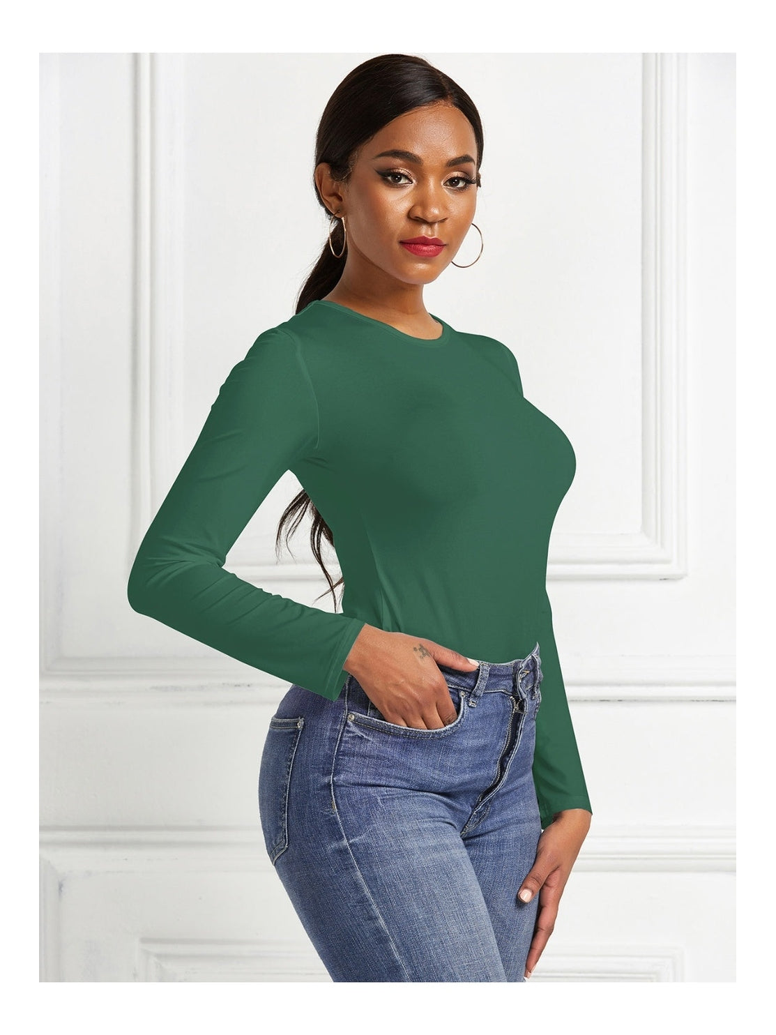 Women Round Neck Long Sleeve Bodysuit nicholesgifts