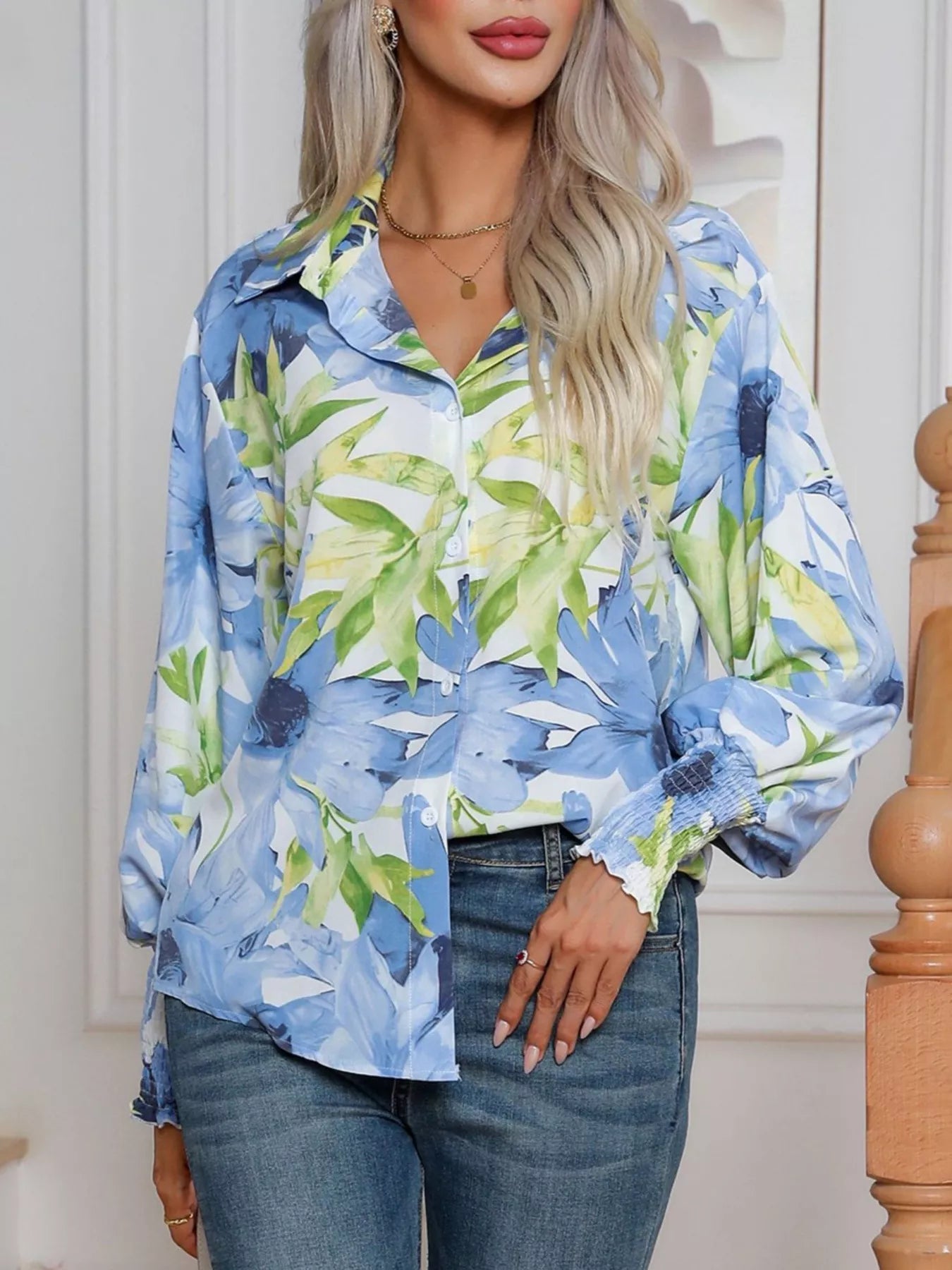 Printed Button Up Long Sleeve Shirt NicholesGifts