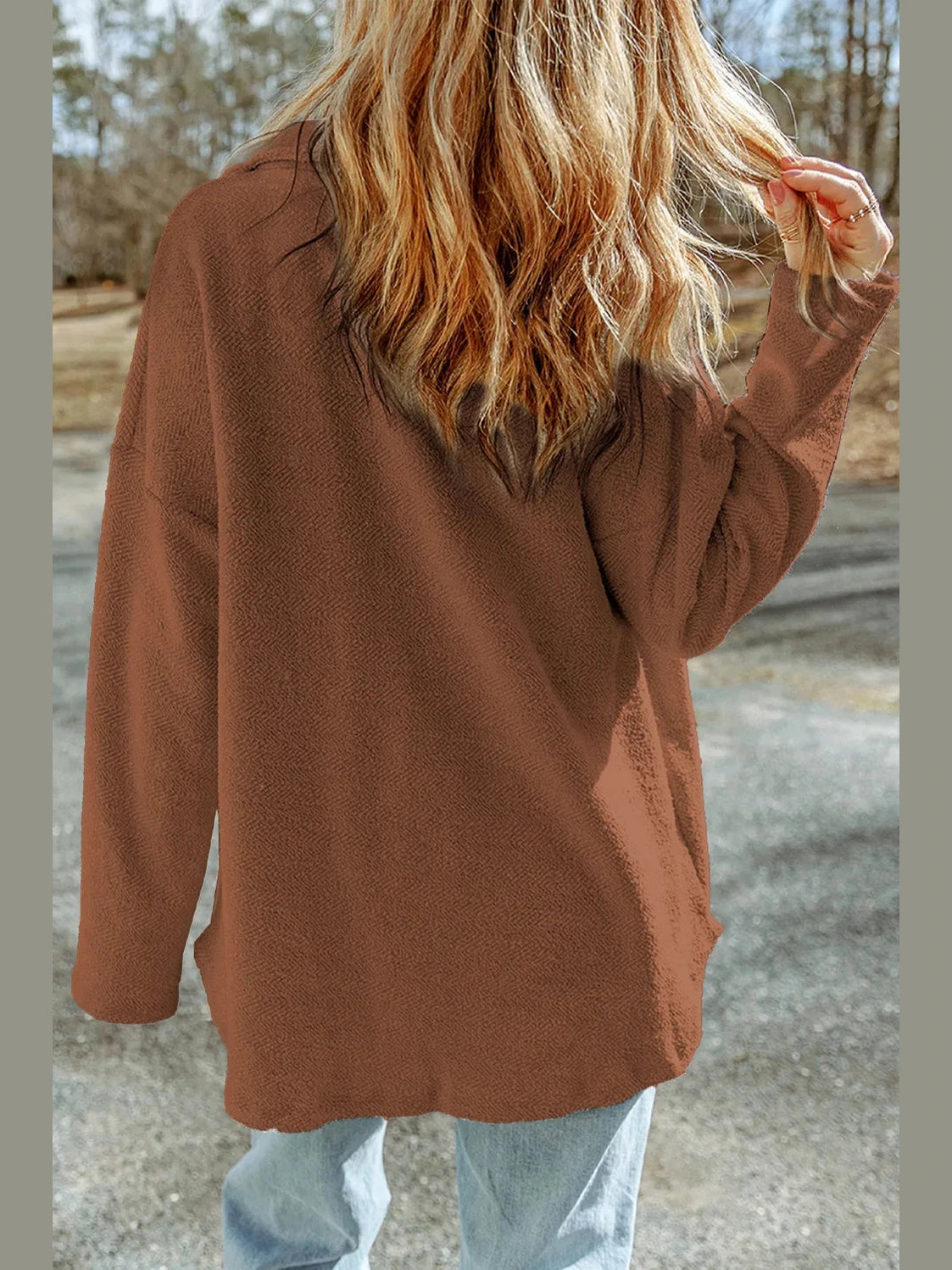Pocketed Button Up Droppped Shoulder Jacket nicholesgifts