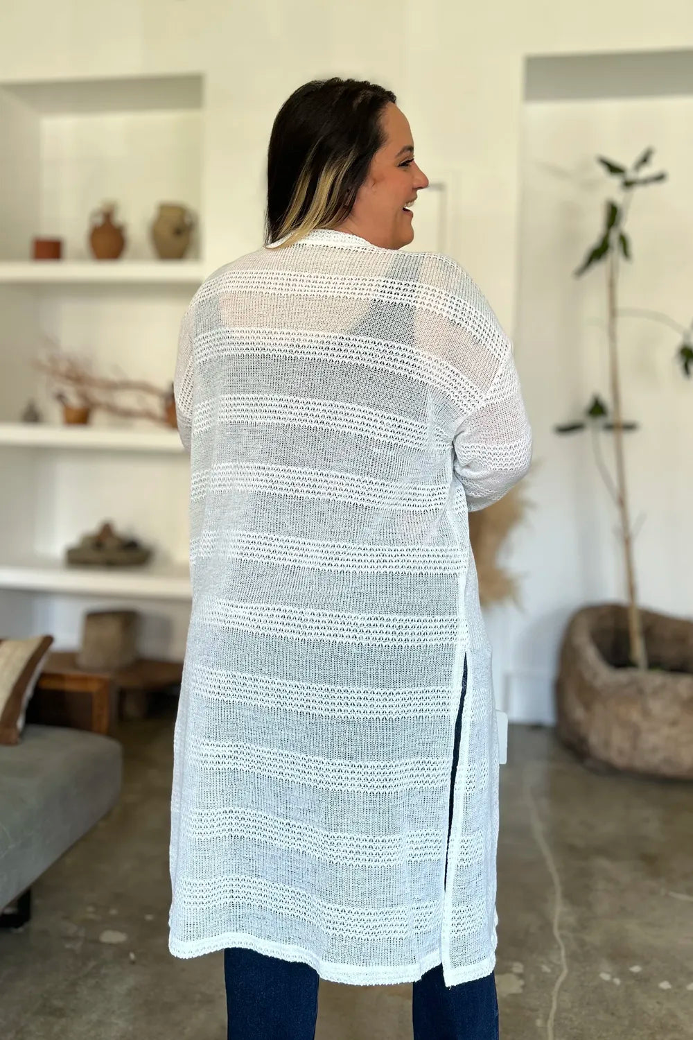 Double Take Full Size Open Front Longline Cardigan NicholesGifts