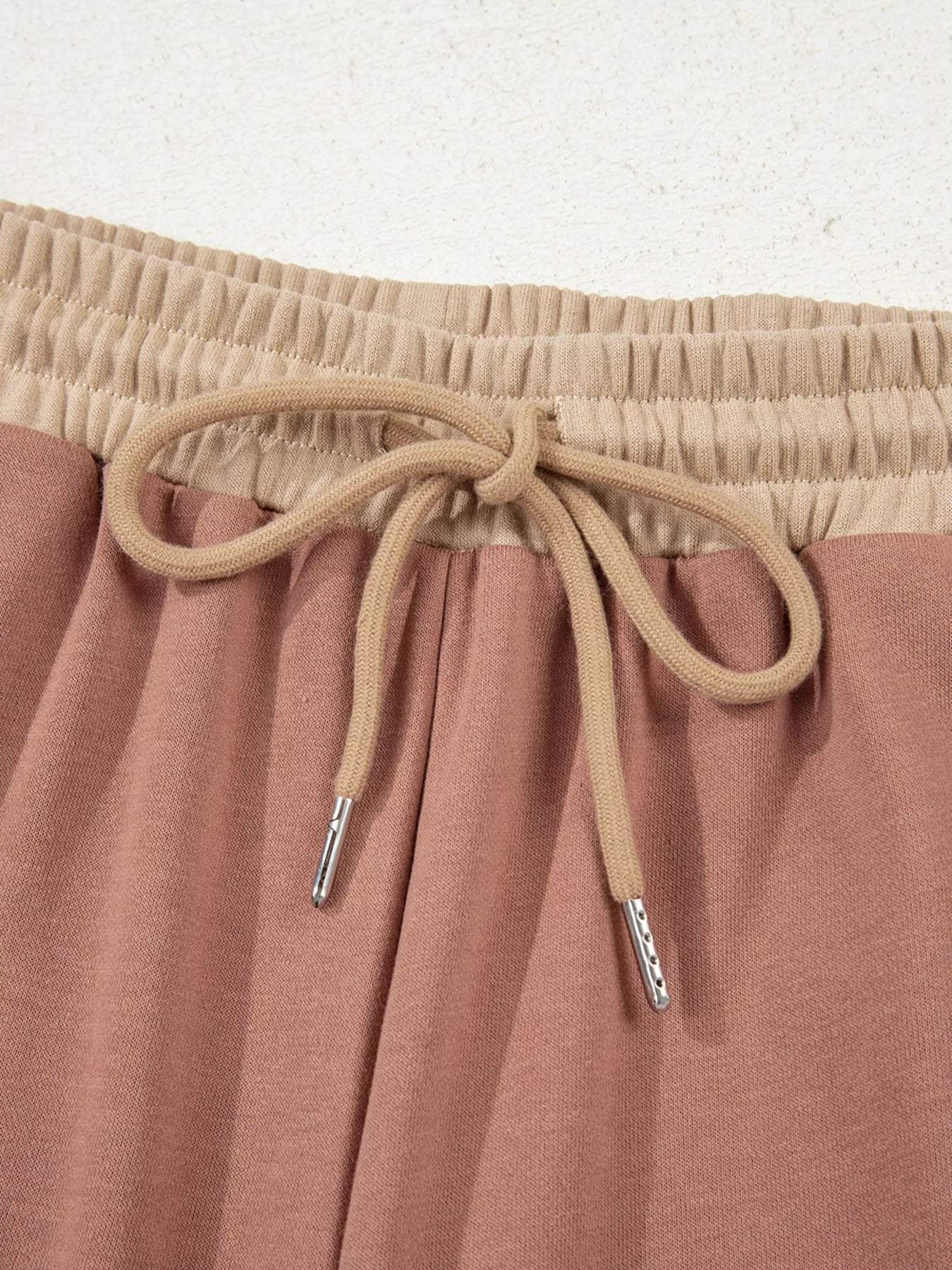 Color Block Long Sleeve Crop Top Drawstring Pant Set nicholesgifts