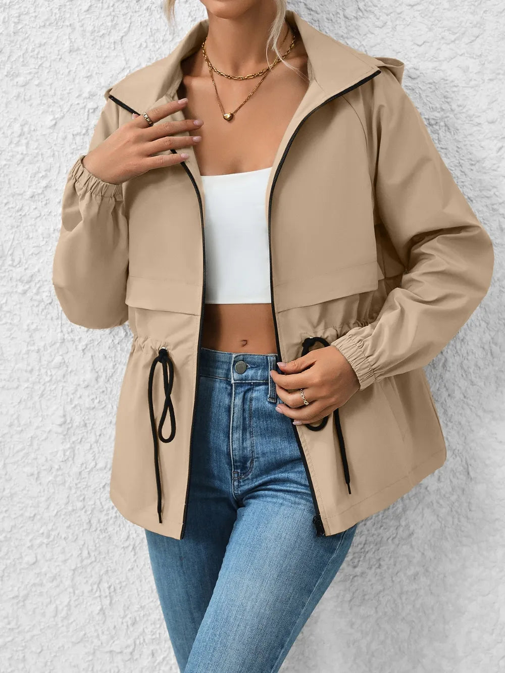 Ivy Lane Drawstring Zip Up Hooded Jacket nicholesgifts