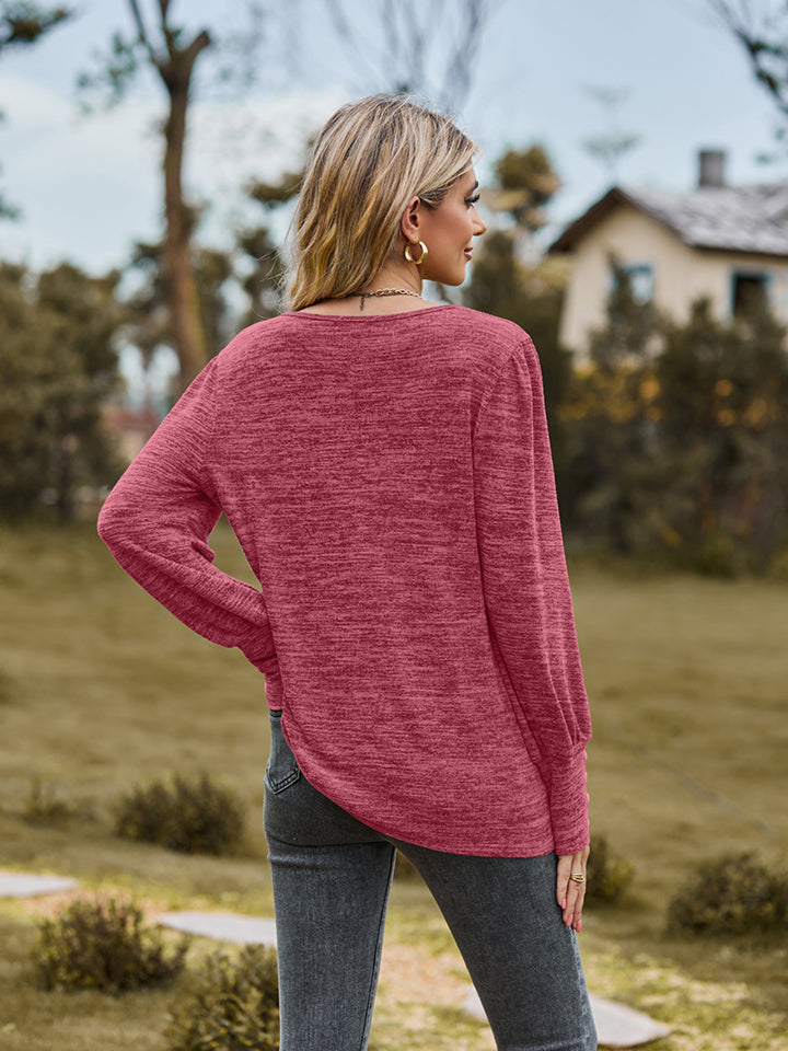 Round Neck Long Sleeve Buttoned T-Shirt NicholesGifts
