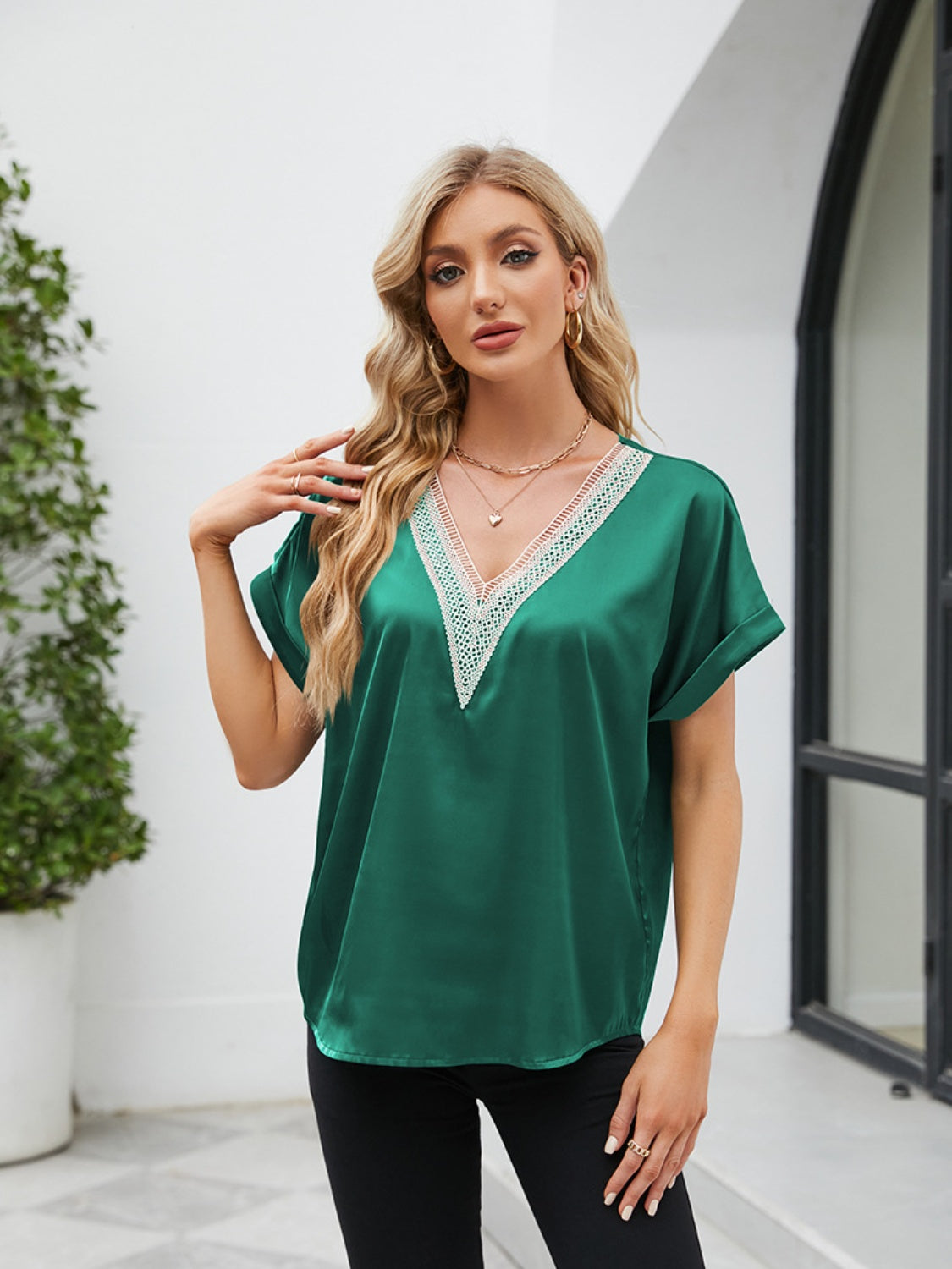 V-Neck Short Sleeve Blouse nicholesgifts