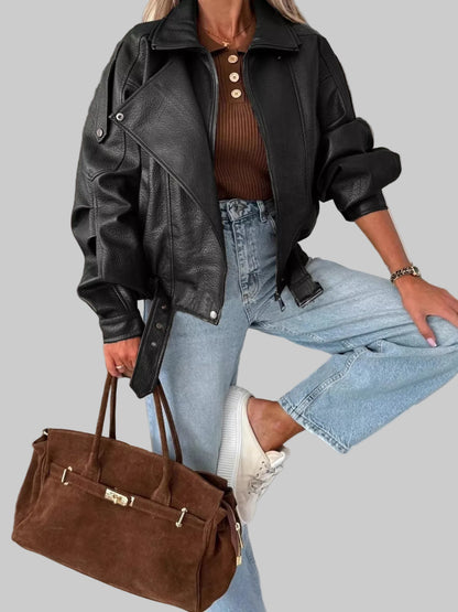 Women Leather Zip Up Jacket nicholesgifts
