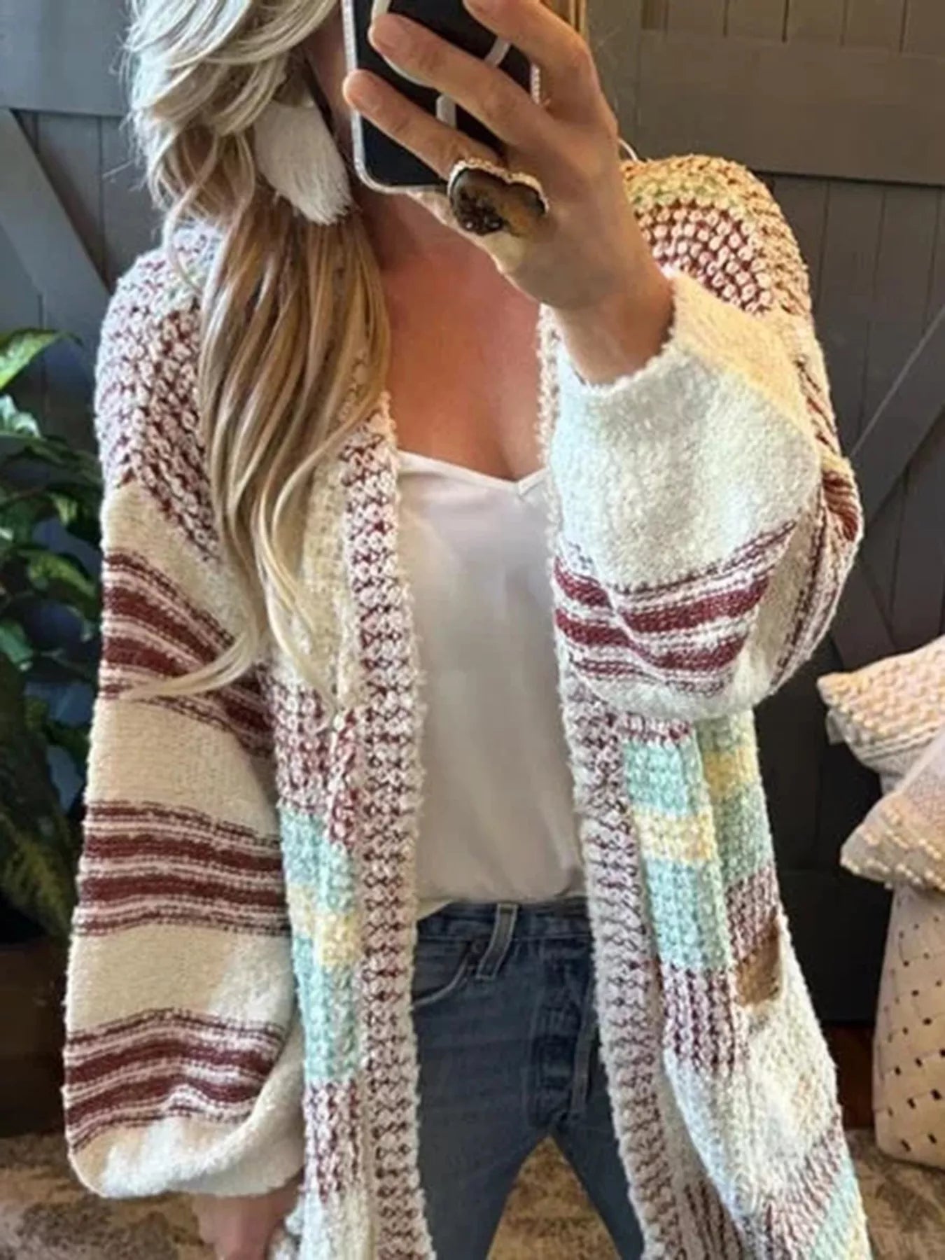 Striped Open Front Longline Cardigan NicholesGifts