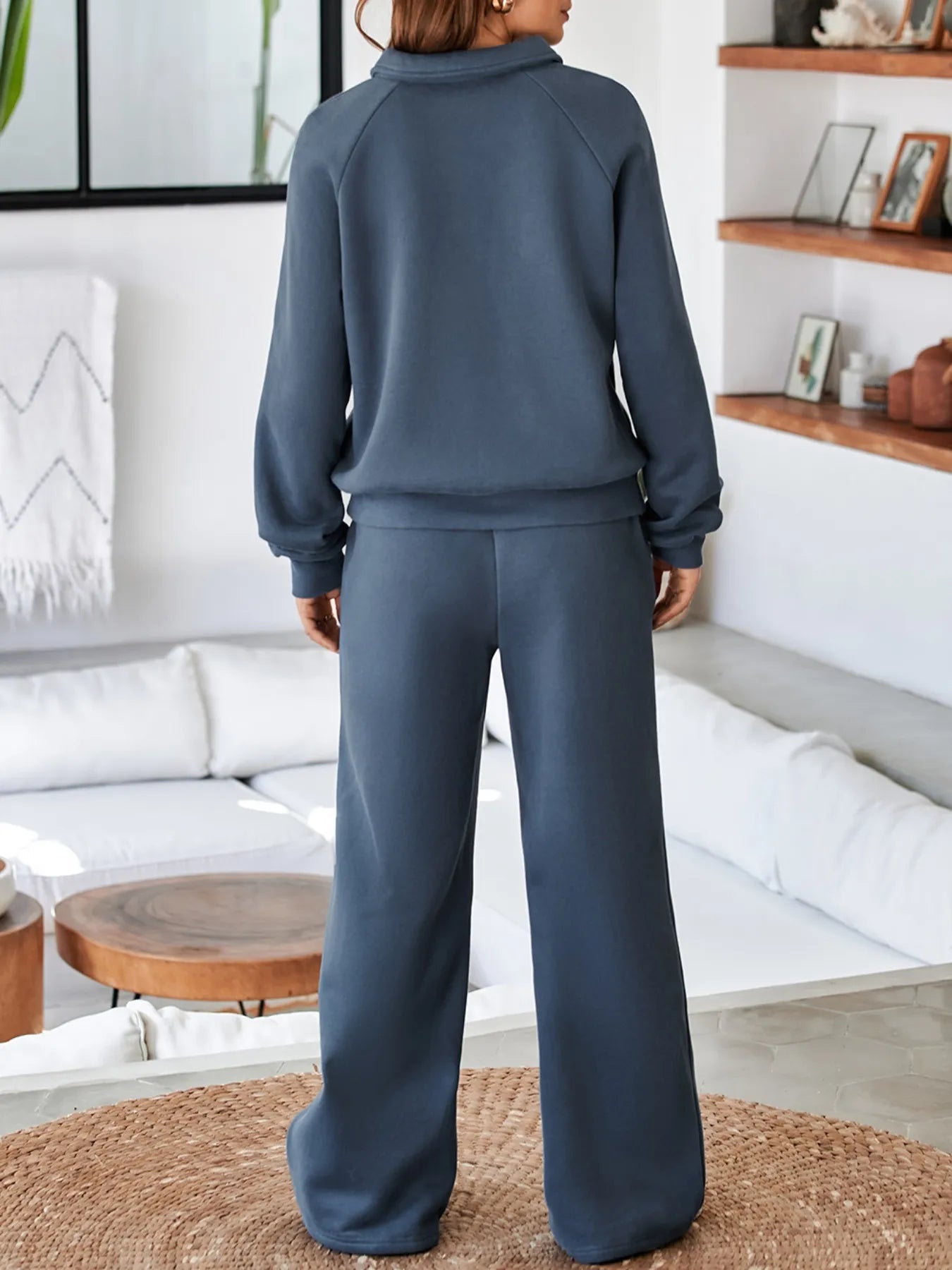 Collared Sweatshirt and High Waist Pants Active Set nicholesgifts