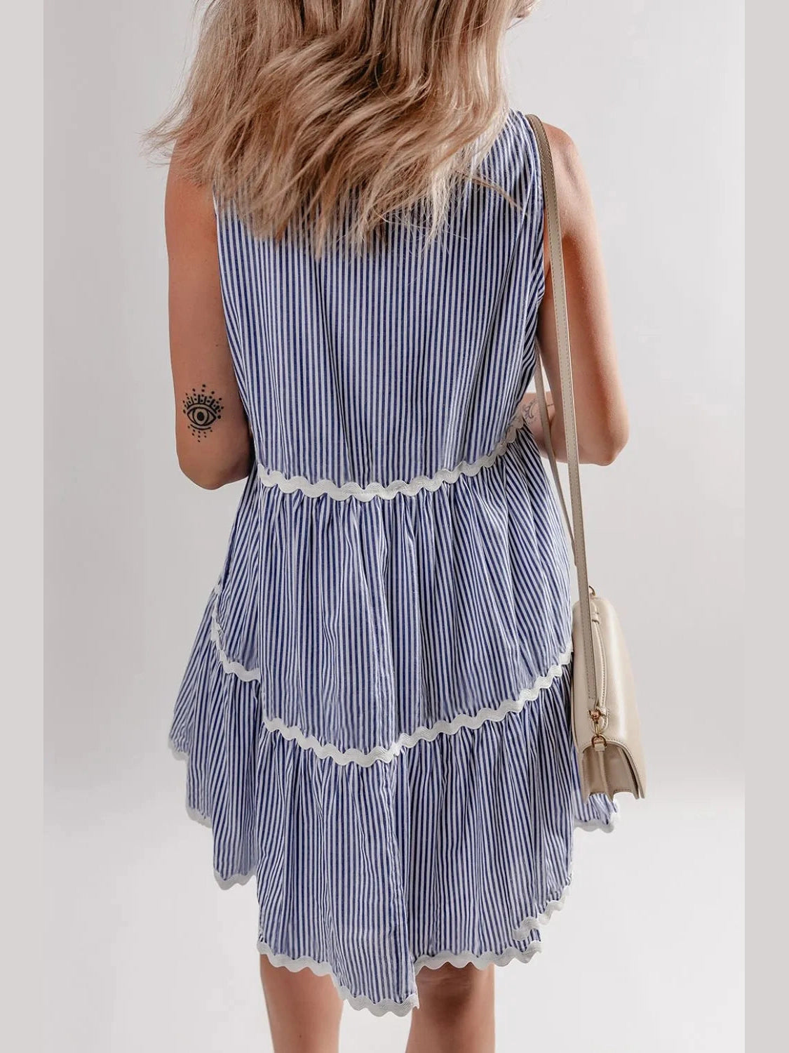 Stripe Sleeveless Notched Ric Rac Mini Dress NicholesGifts
